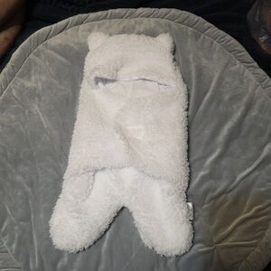 White Sherpa Baby Swaddle with Bear Ears